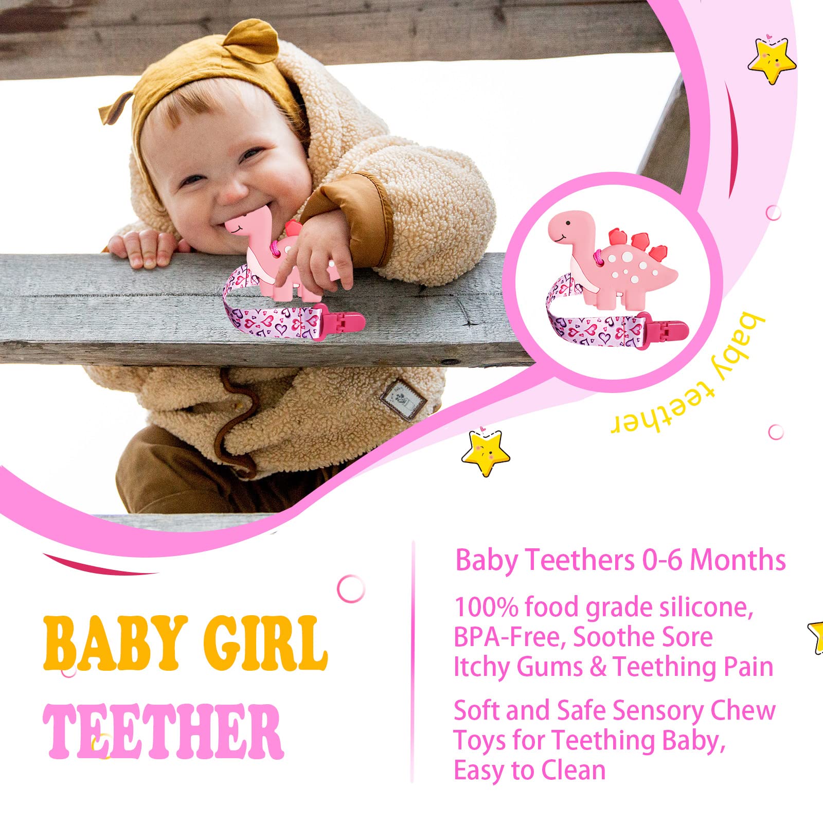 BIGSPINACH teether in freezer provides cooling relief.