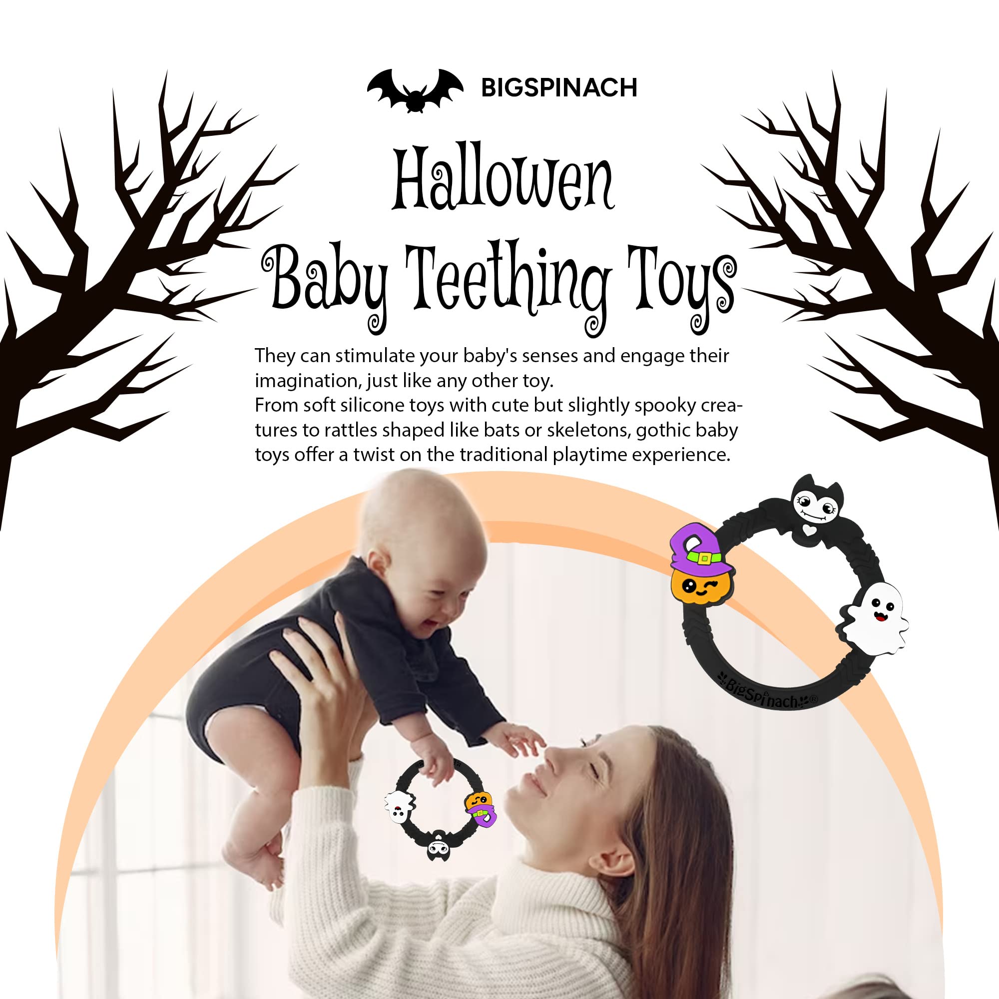 BIGSPINACH teether is easy to clean and dishwasher top-rack safe.