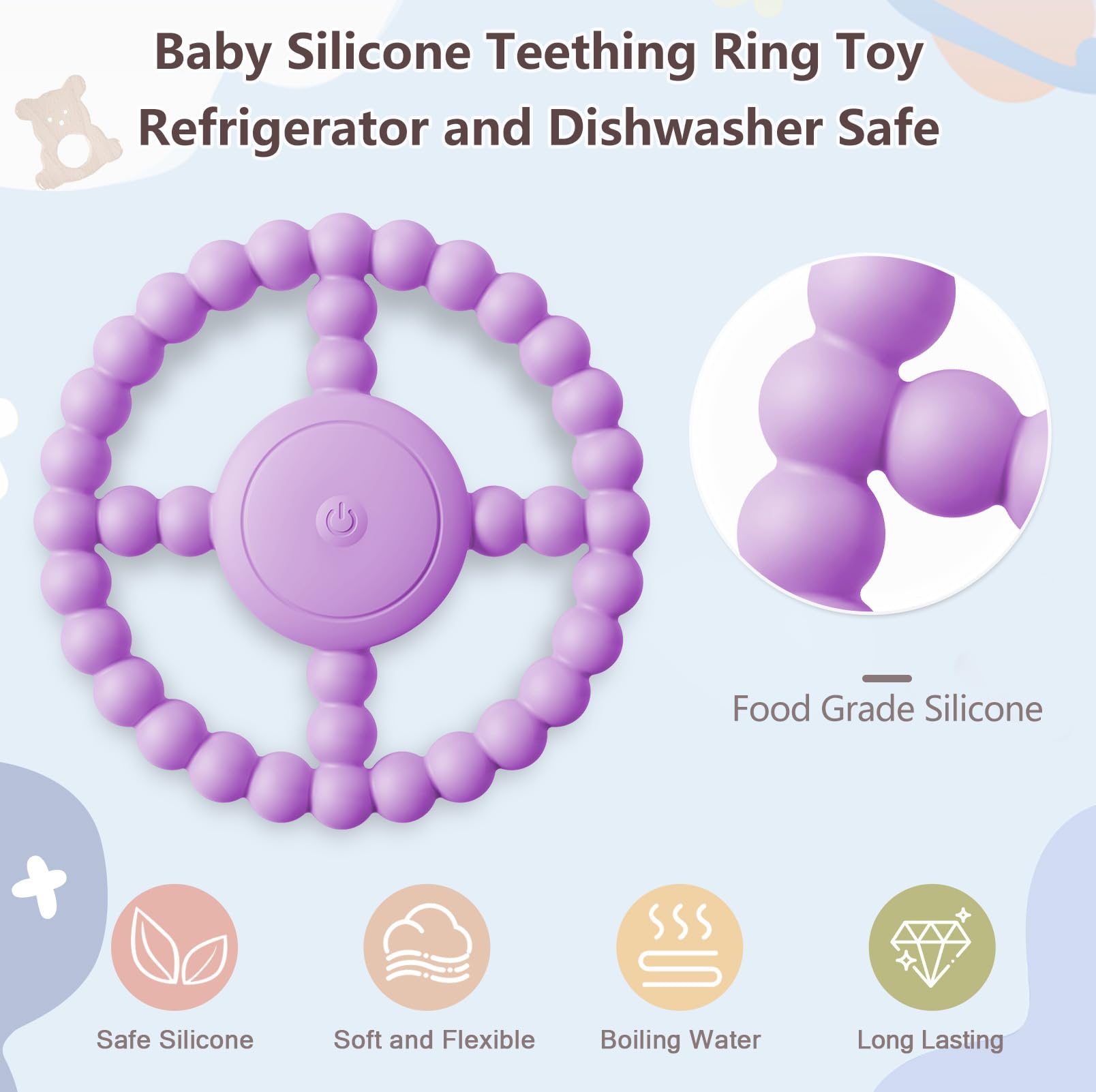BIKCANP safe durable silicone chew toy purple for everyday use.
