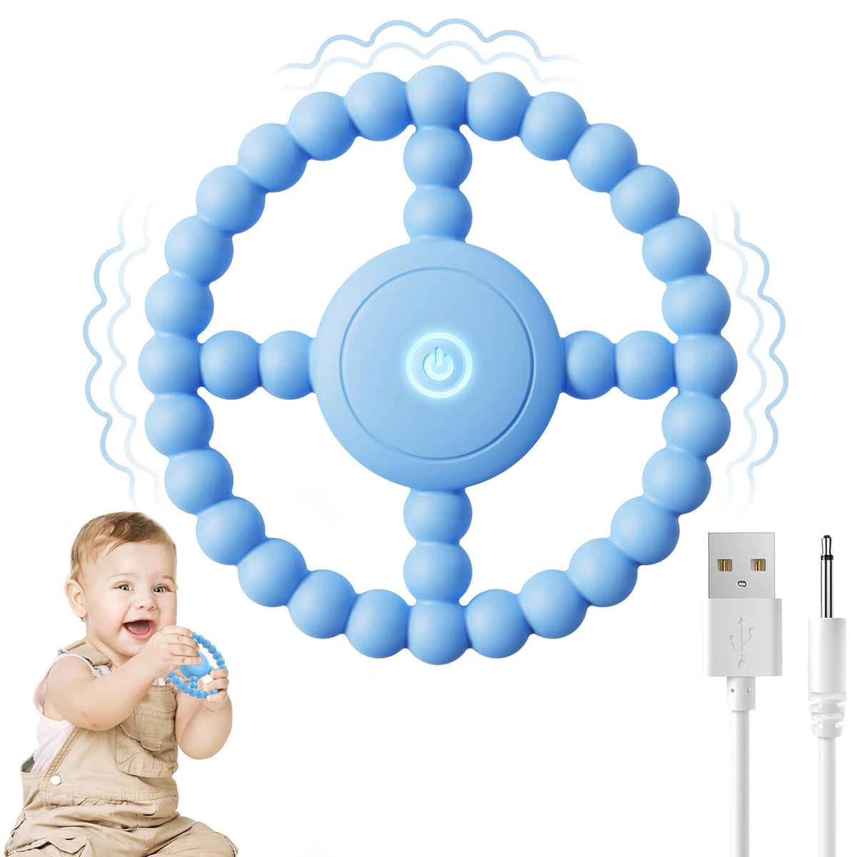 BIKCANP vibrating sensory chew toy blue front view promotes calming tactile play