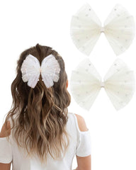 BIKCZEWIN pearl hair bows ivory closeup showing mesh and pearls for elegant style