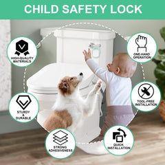 BiKontrun toilet lock one-handed-operation enables easy adult access while kids play.