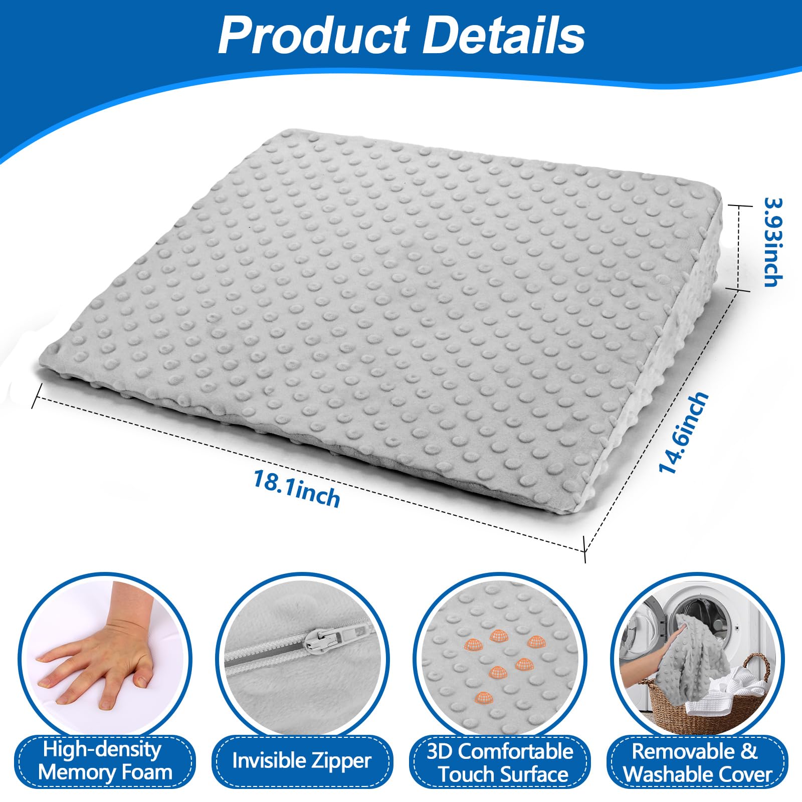 BiKontrun wedge pillow memory foam core for lasting cushioning.