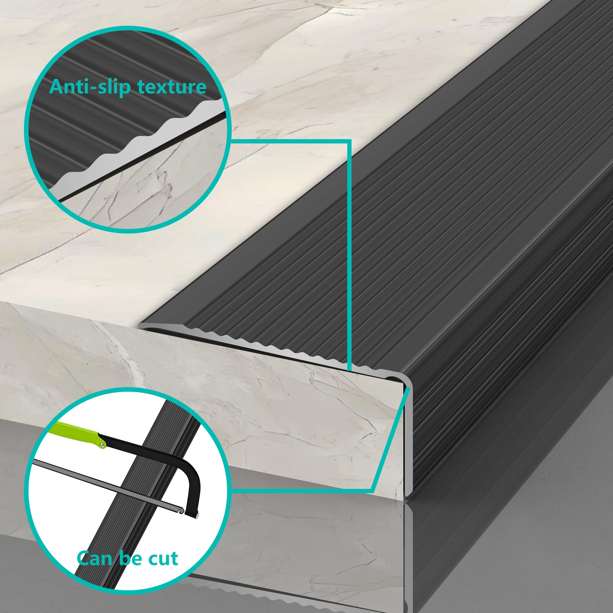Bikykose stair nosing suitable for indoor and outdoor use on various surfaces