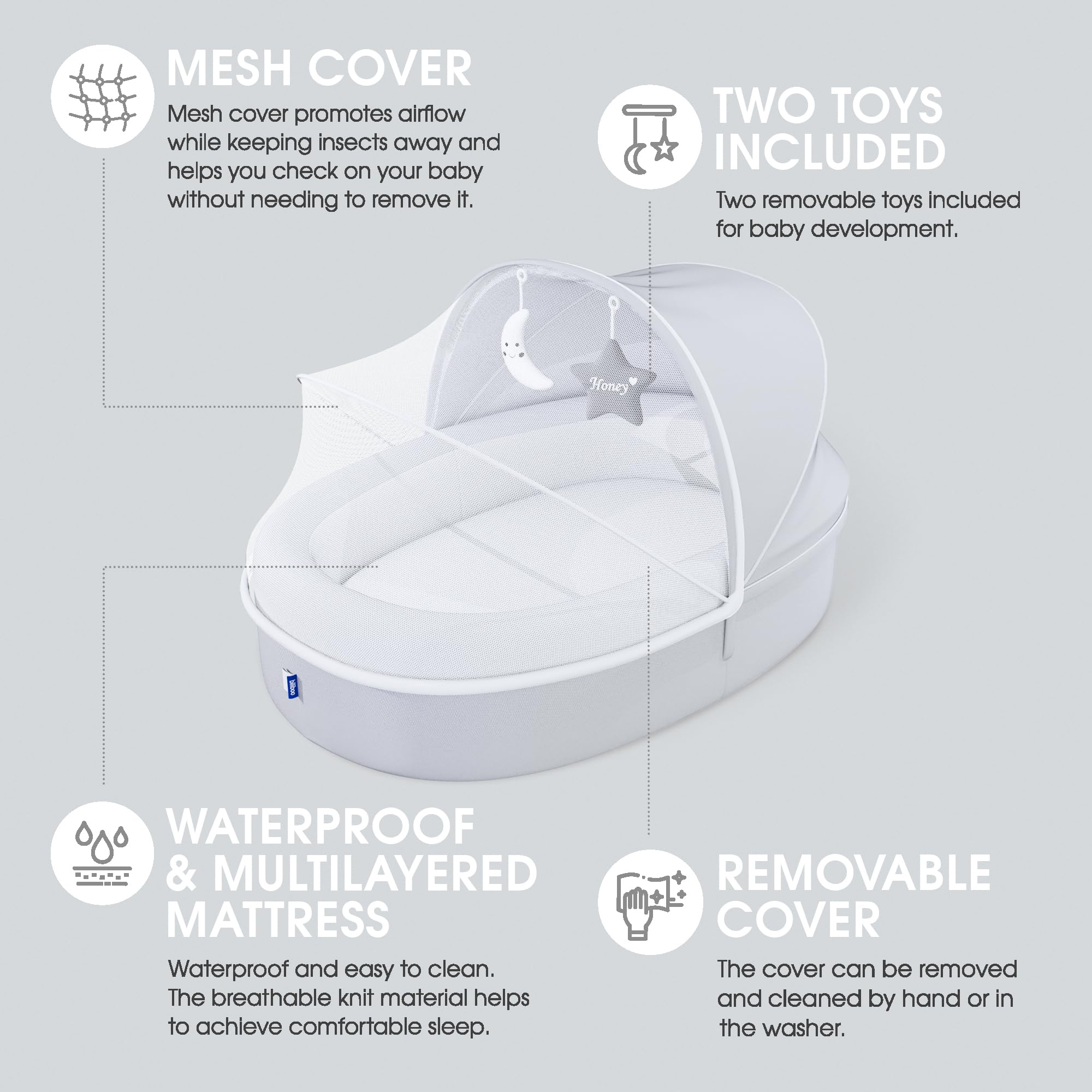 Biliboo lounger features waterproof mattress for safe, spill-friendly naps.