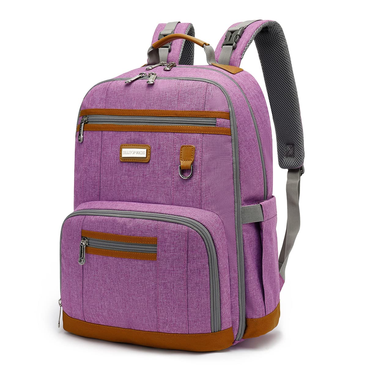 Billiton Mashi diaper backpack front view in purple showing versatile everyday design