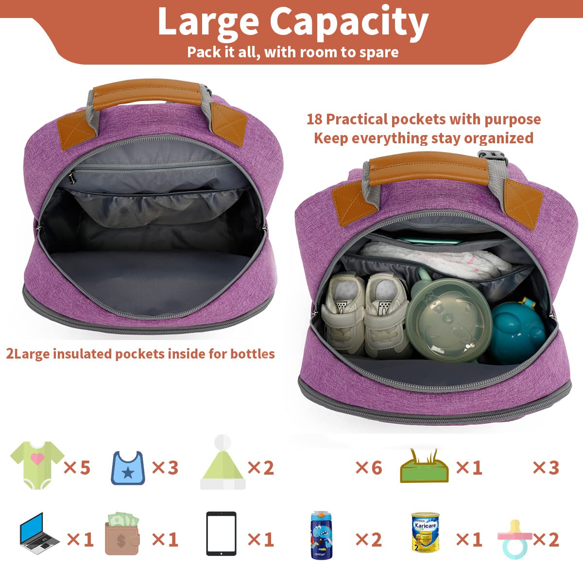 Billiton Mashi diaper backpack removable changing pad for on-the-spot changes