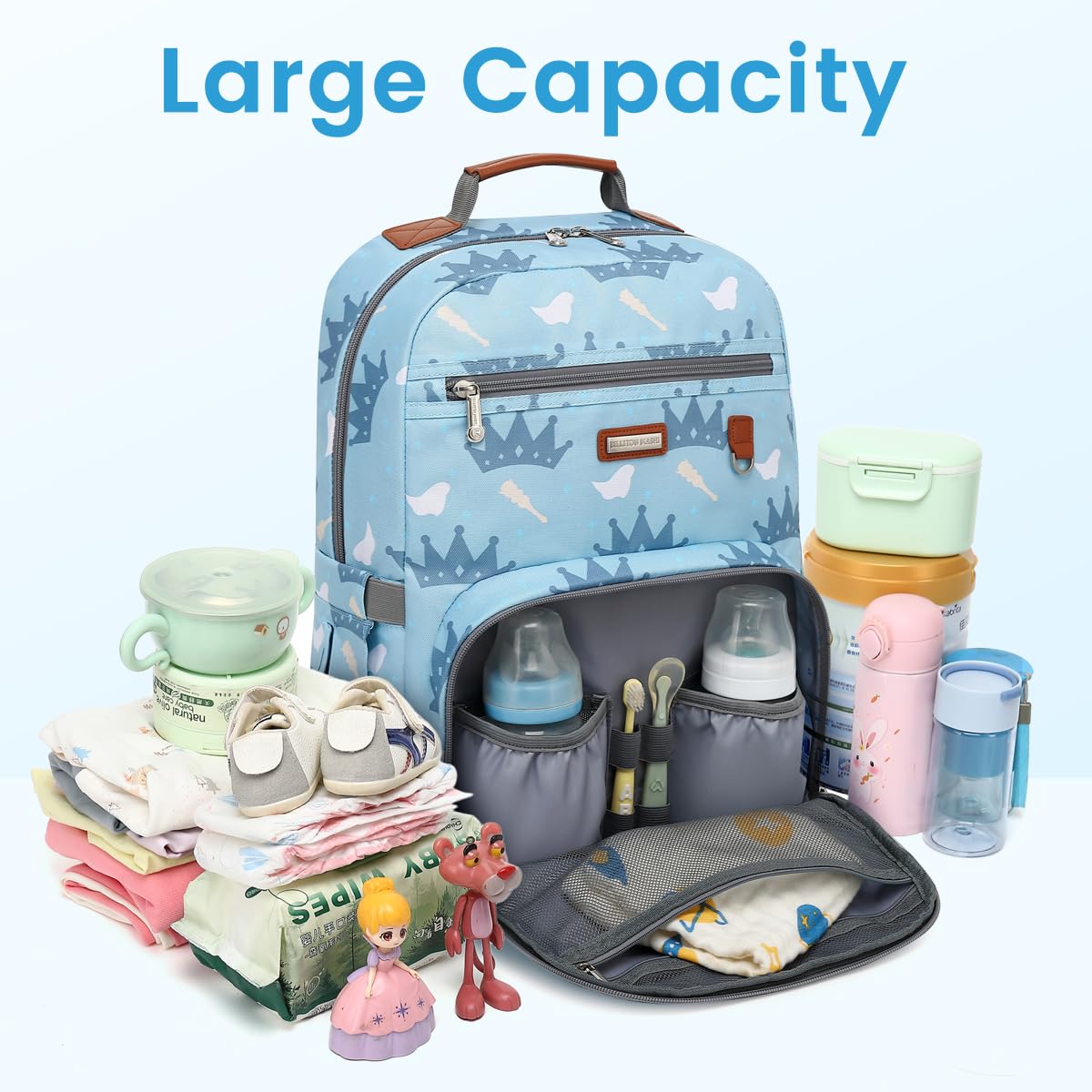 Billiton Mashi diaper bag backpack floral and grey style options on display