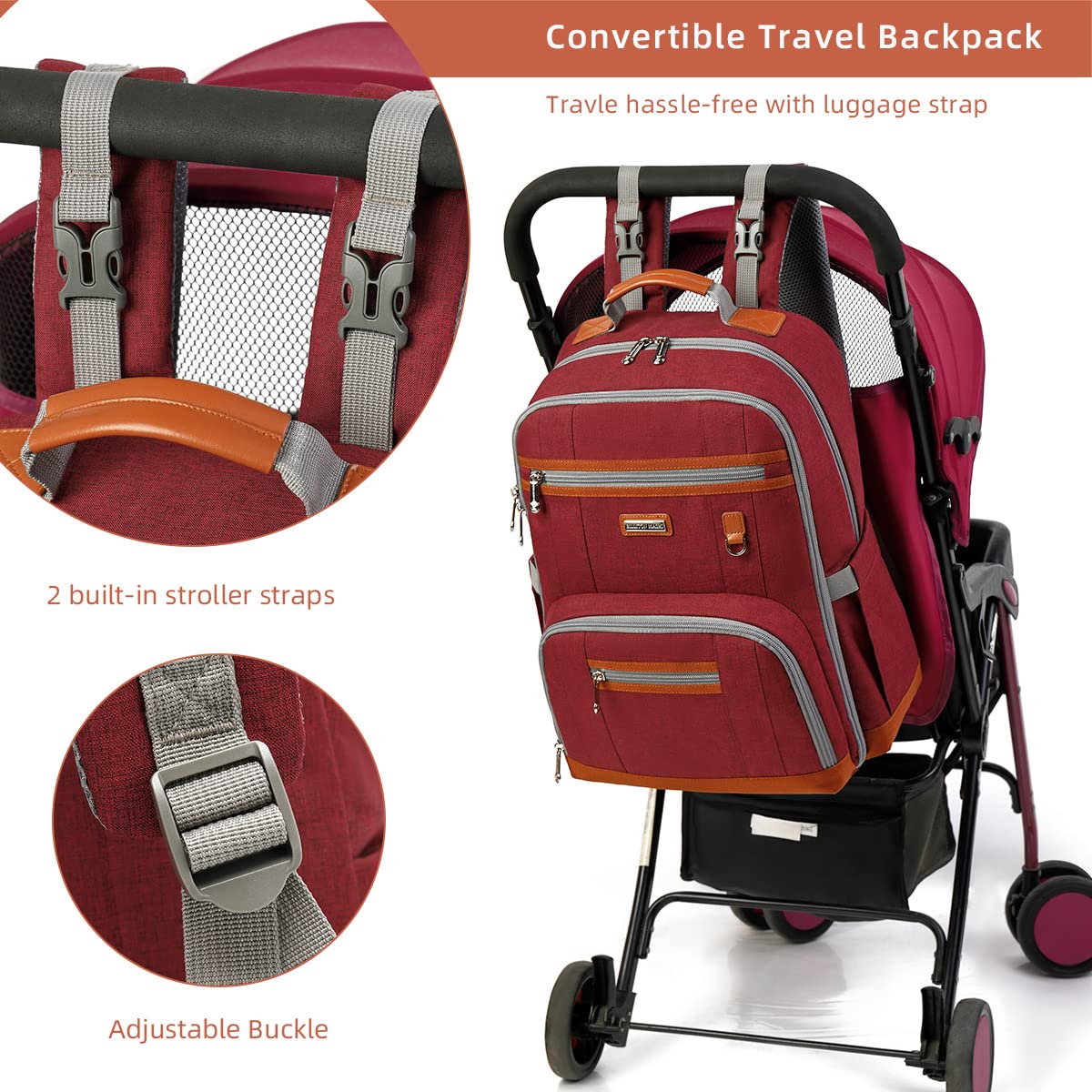 BILLITON MASHI diaper bag backpack with stroller straps for easy hands-free transitions.