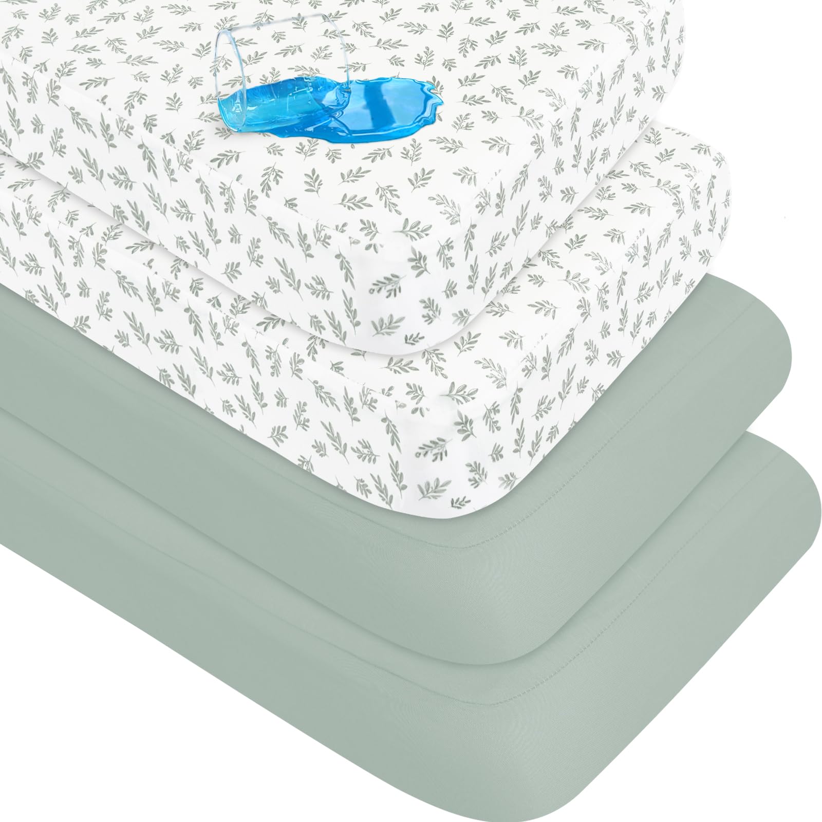 Biloban crib sheets folded with green leaf design for a snug fit