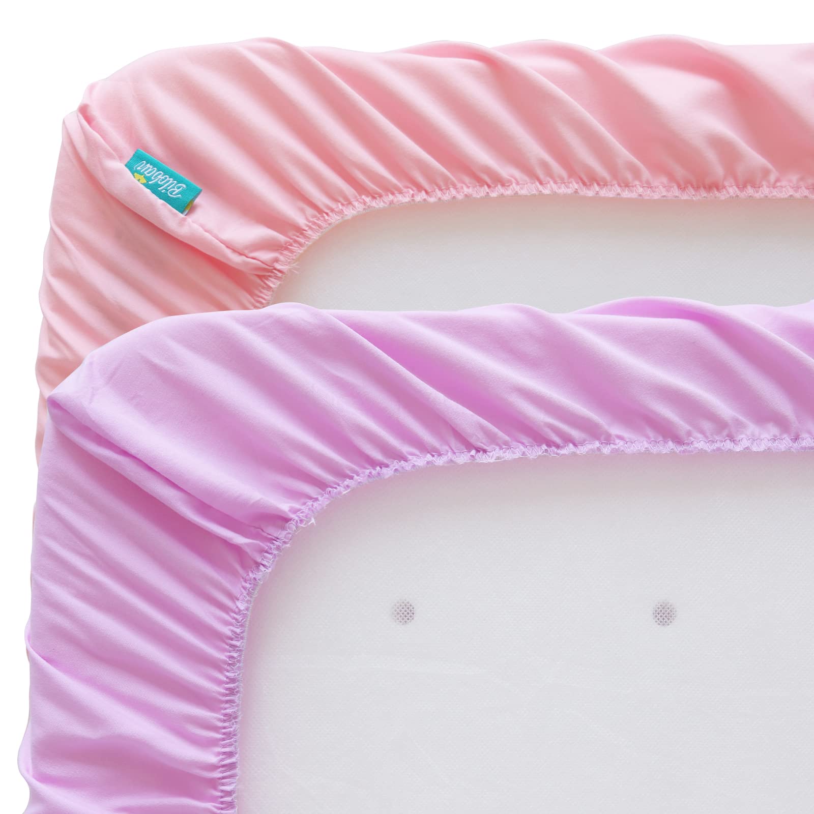 Biloban baby bassinet sheets color pink violet highlights soothing color option for nursery.