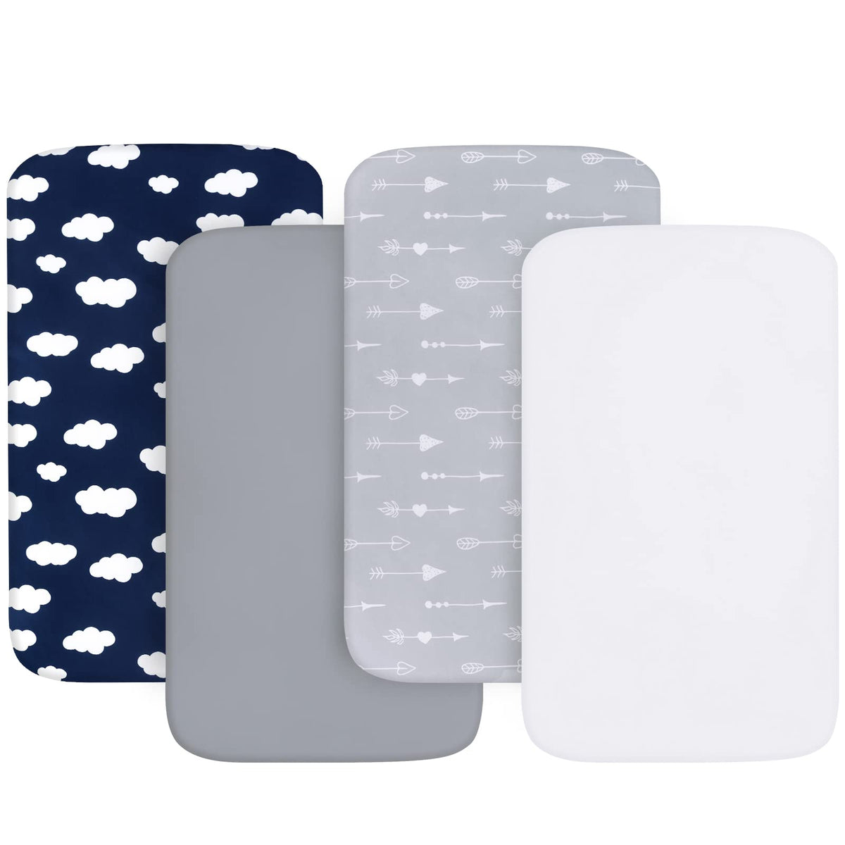 Biloban baby bassinet sheets 4-pack with secure edge for a snug fit.