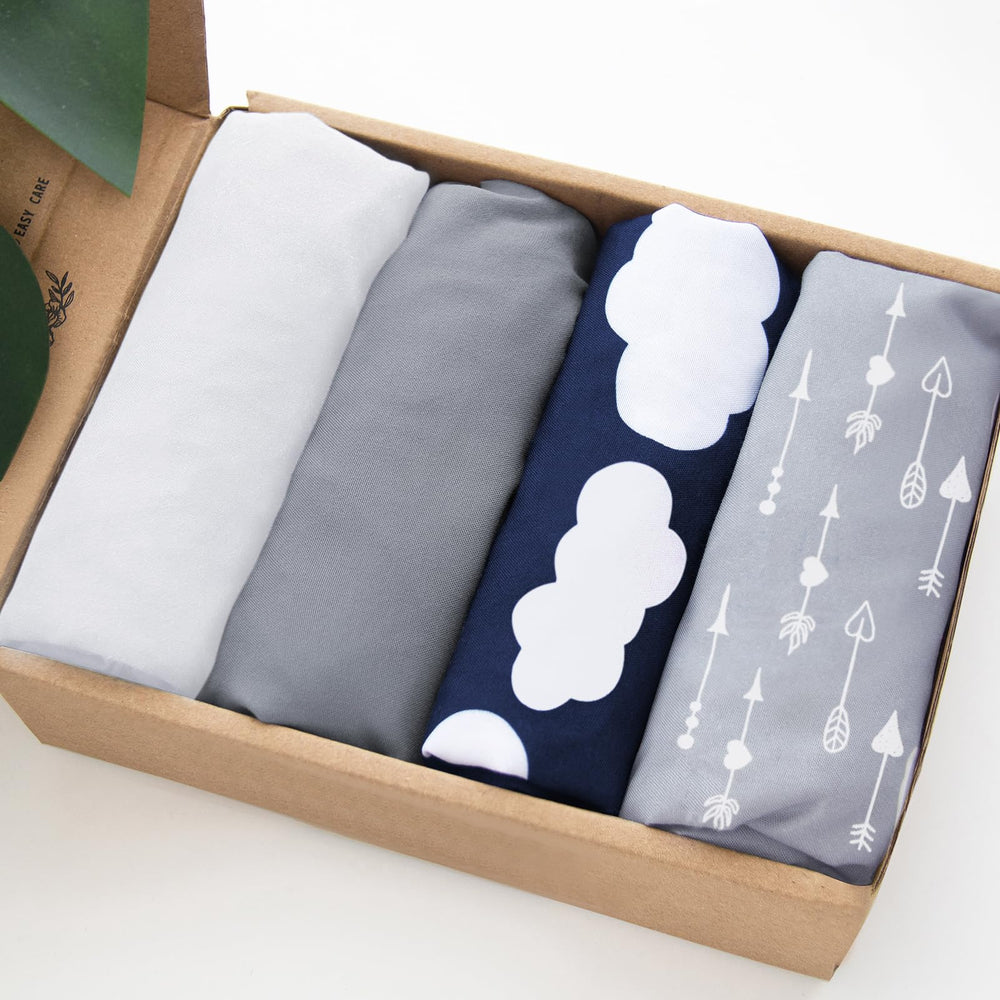 Biloban baby bassinet sheets 4-pack packaging for gifting and easy storage