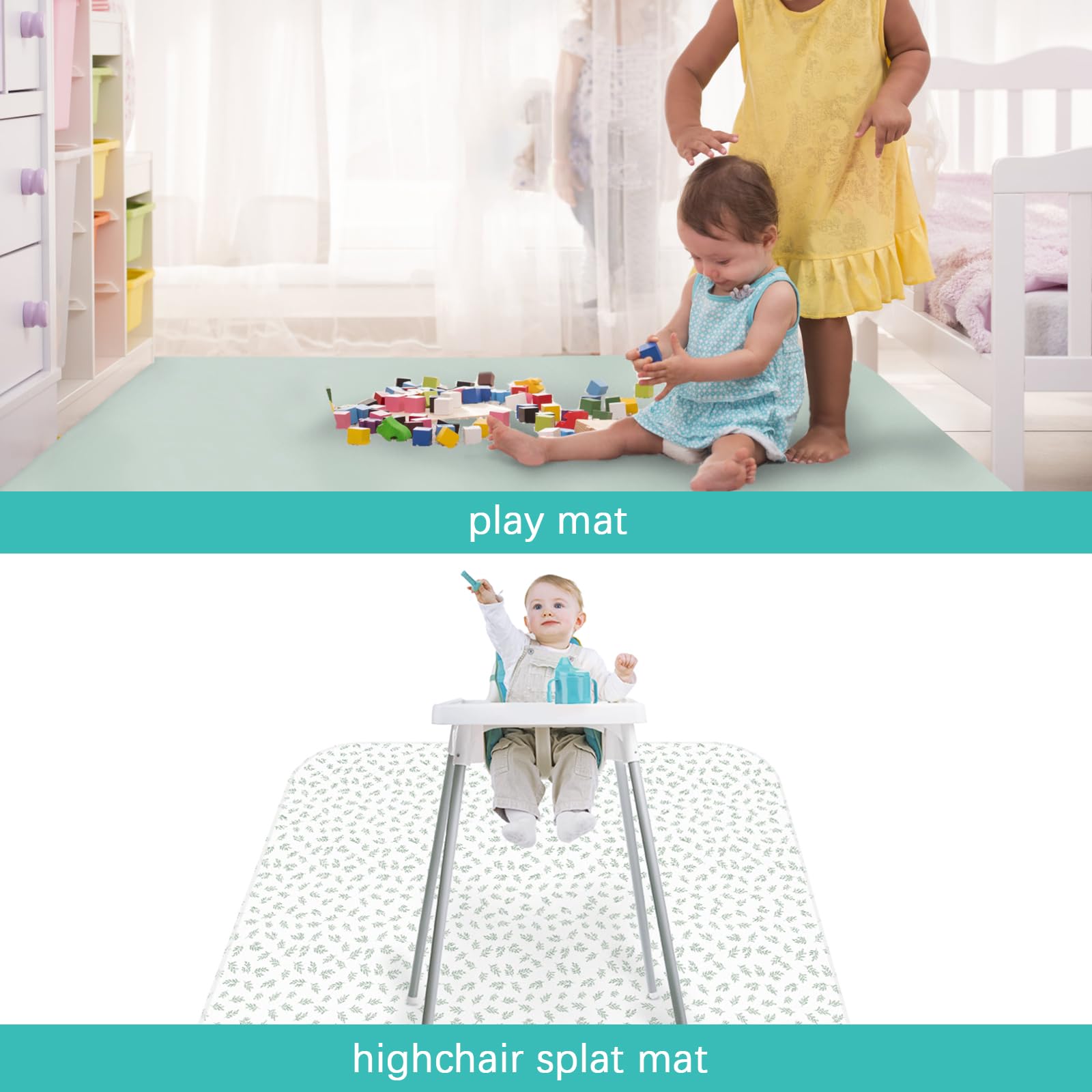 Biloban baby splat mat 46x42-inch coverage protects a wide dining area.