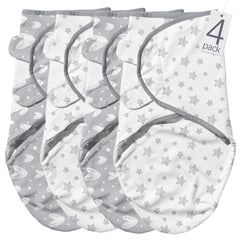 Biloban baby swaddles grey-heart-stars print close-up demonstrates soft breathable cotton for newborn comfort.
