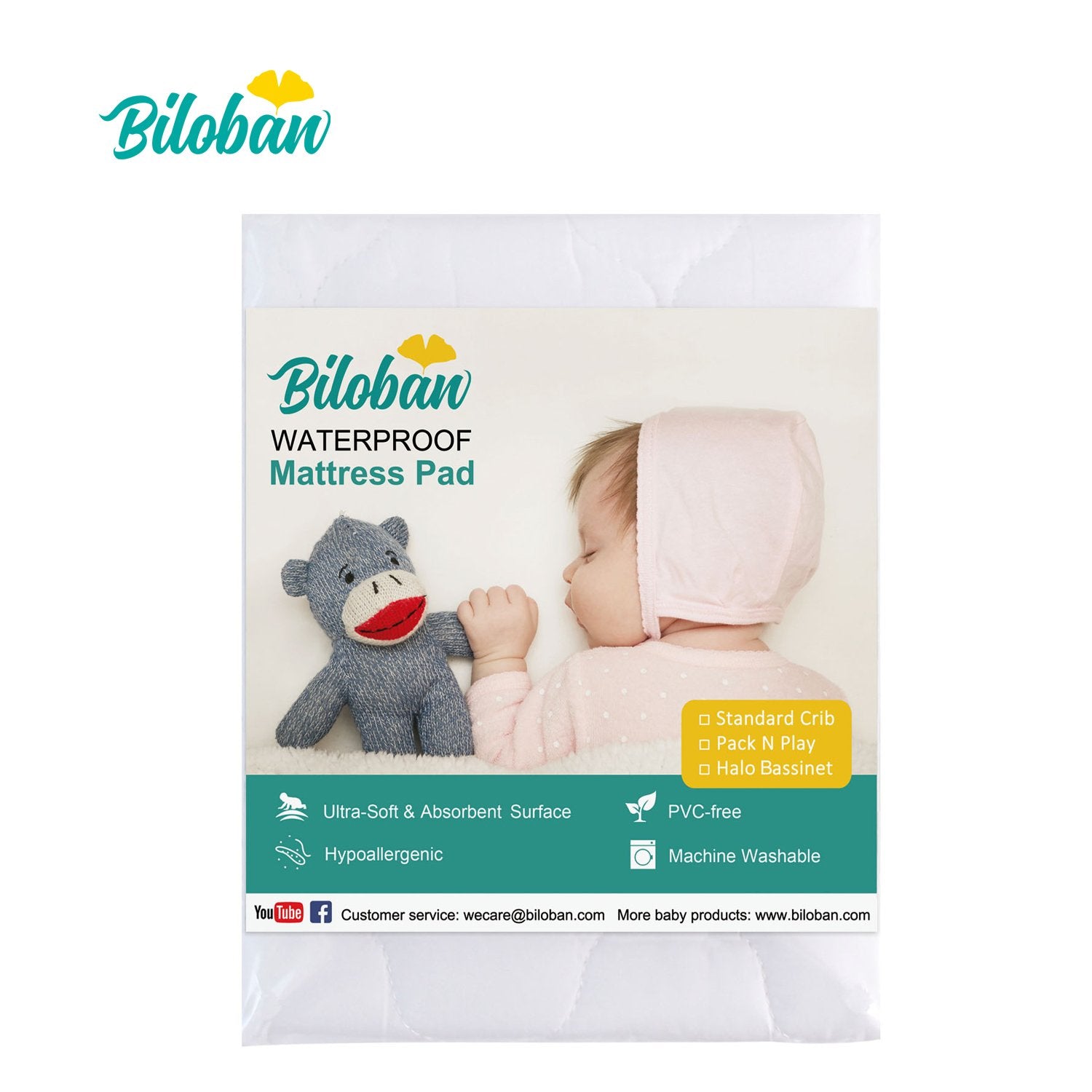 Biloban bassinet mattress cover features neat, durable stitching for year-round use.