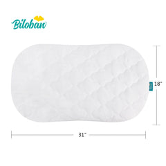 Biloban bassinet mattress cover easy-care fabric withstands frequent washing.