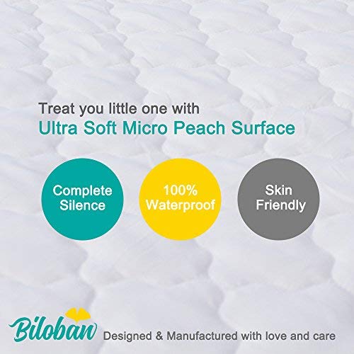 Biloban bassinet mattress cover keeps nights quiet with noise-free fabric.