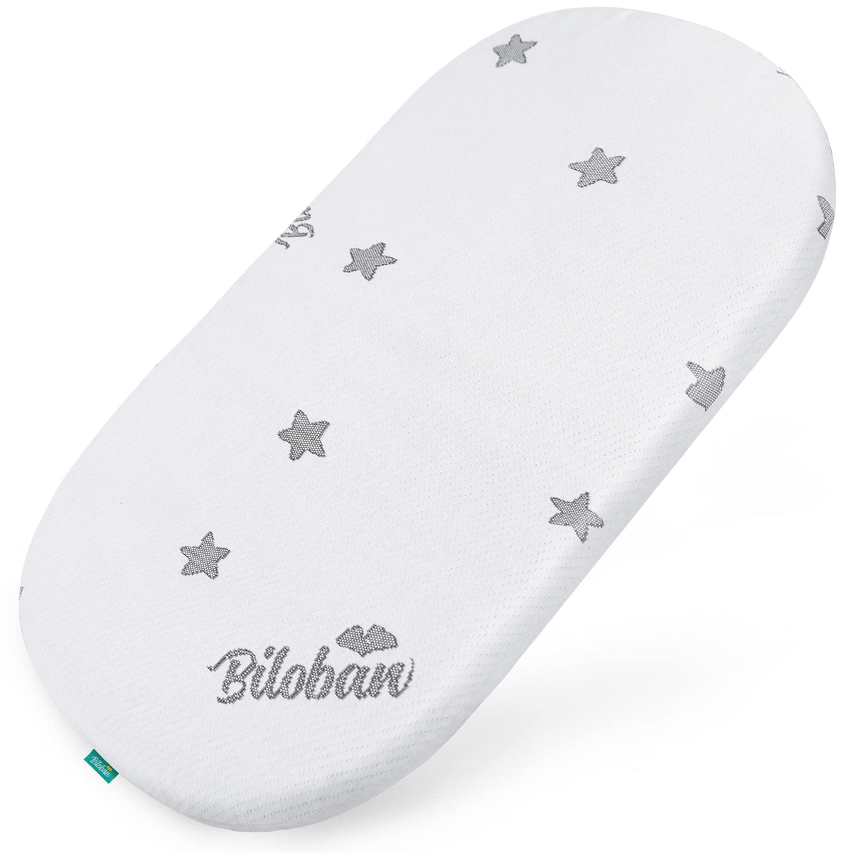 Biloban bassinet mattress pad main image highlights soft jacquard fabric and breathable comfort
