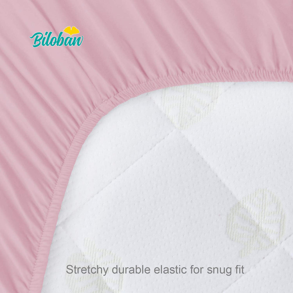 Biloban bassinet-sheet-full-encased-elastic-bottom shows complete edge enclosure for a snug, stay-put fit.