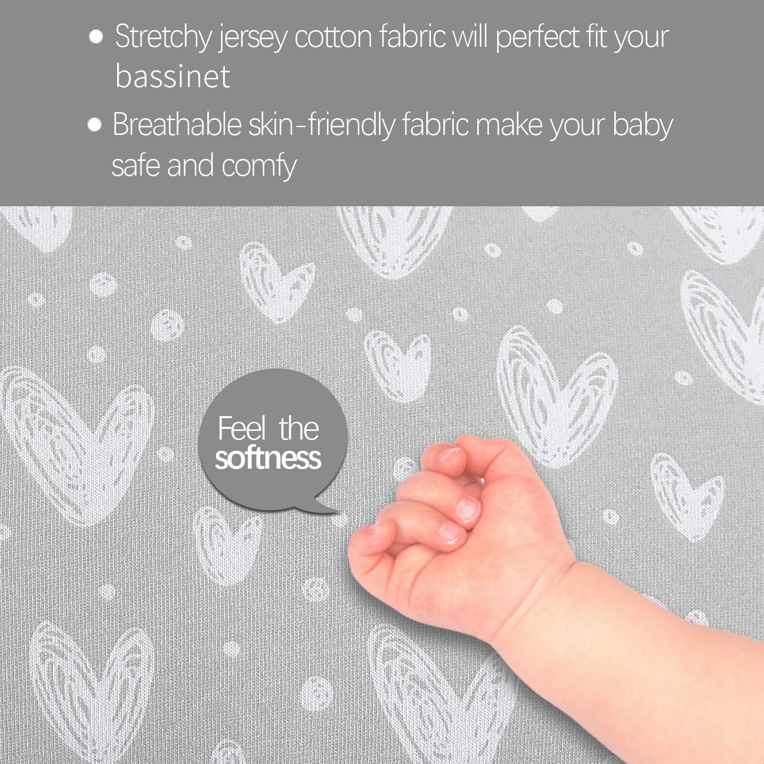 Biloban bassinet sheets 100-percent cotton jersey for breathable baby comfort.