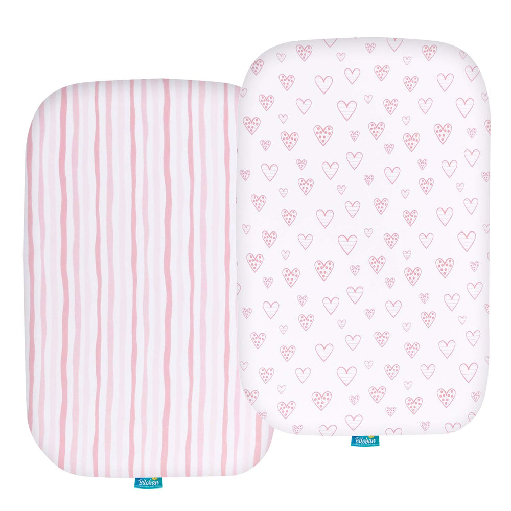 Biloban bassinet sheets compatible with Angelbliss in pink print, snug fit for comfy naps