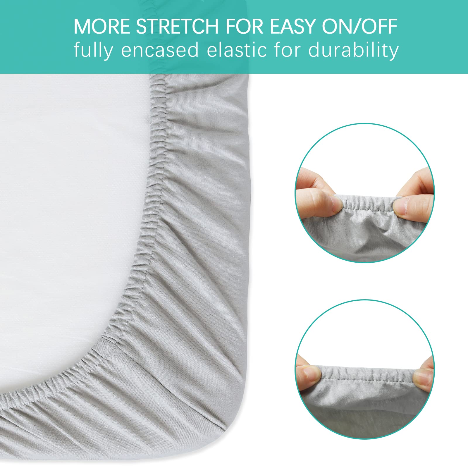 Biloban sheets with elastic edge snugs the bassinet bottom for a secure fit.