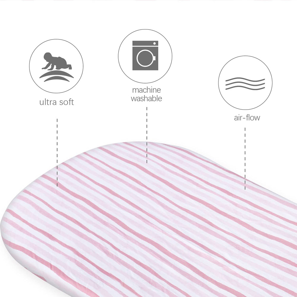 Biloban bassinet sheet with fully encased elastic hugs mattress securely
