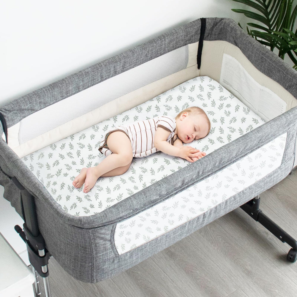 Biloban bassinet sheets in neutral prints for gender-neutral nursery decor