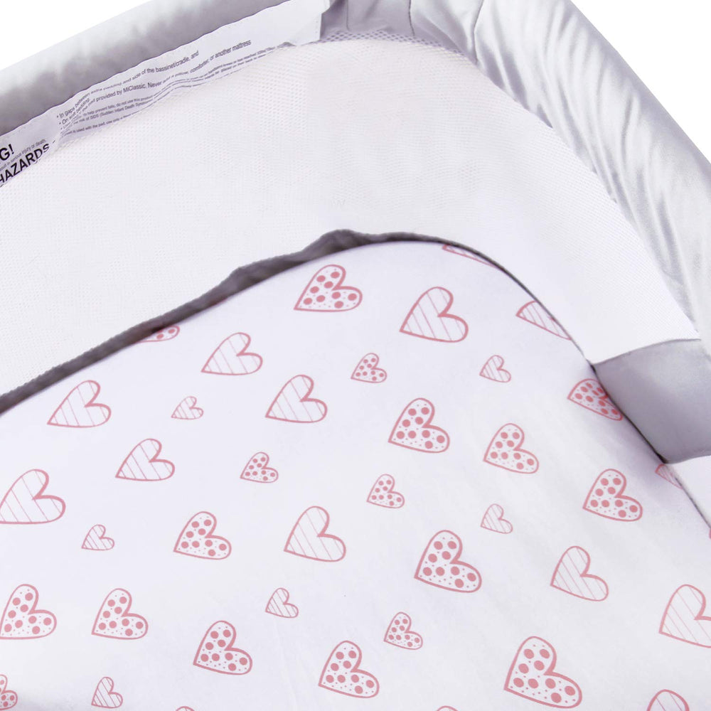 Pink stripes print Biloban bassinet sheet adds playful, gentle style to the bassinet.