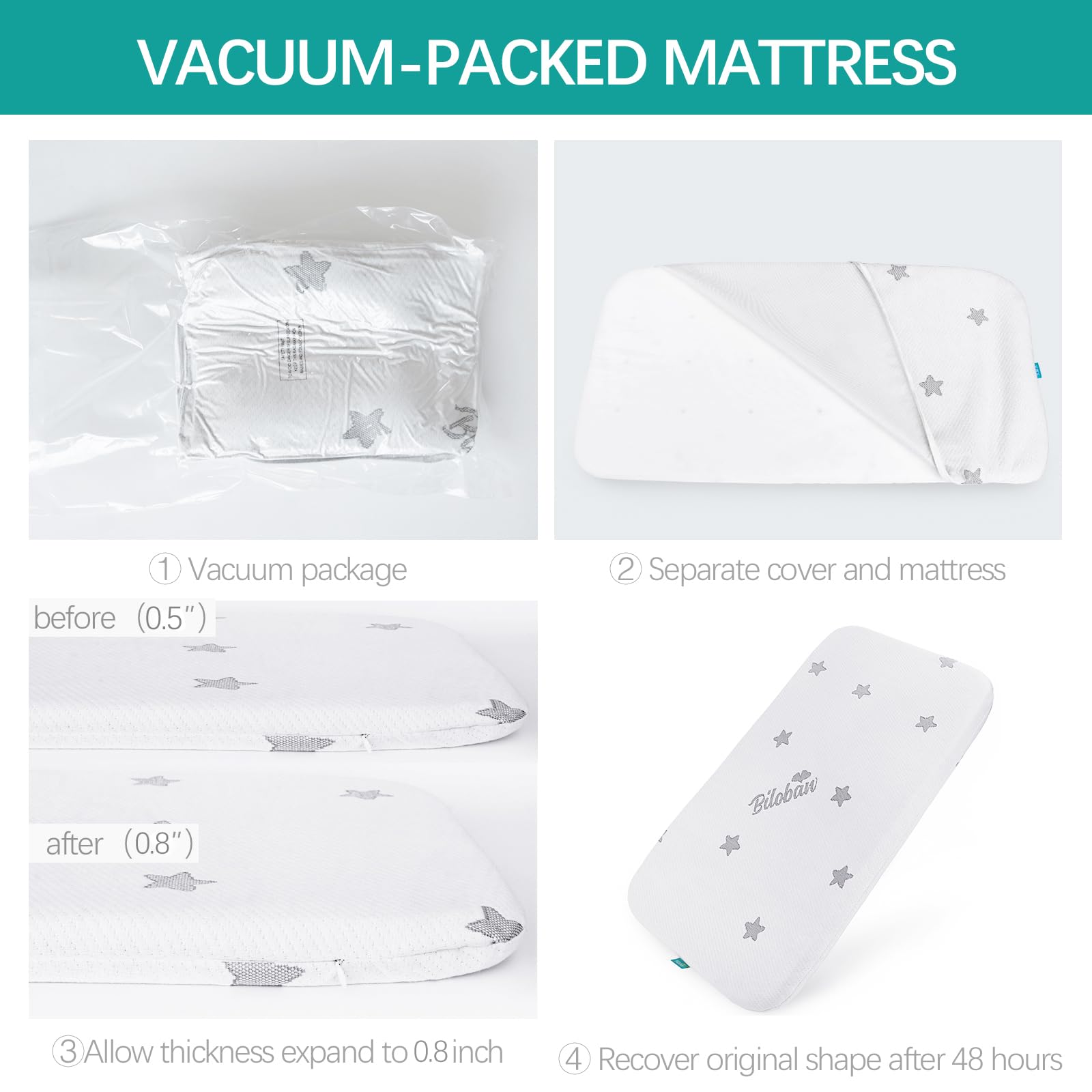 Biloban breathable jacquard surface delivers comfortable, cool sleep for baby.