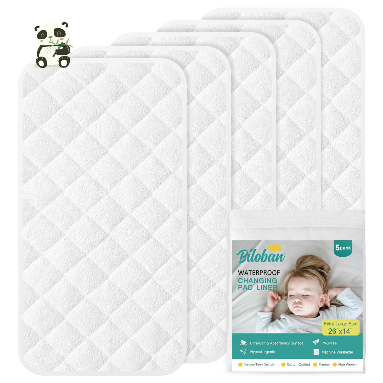 Biloban changing pad liner 14x26 pack protects during diaper changes.