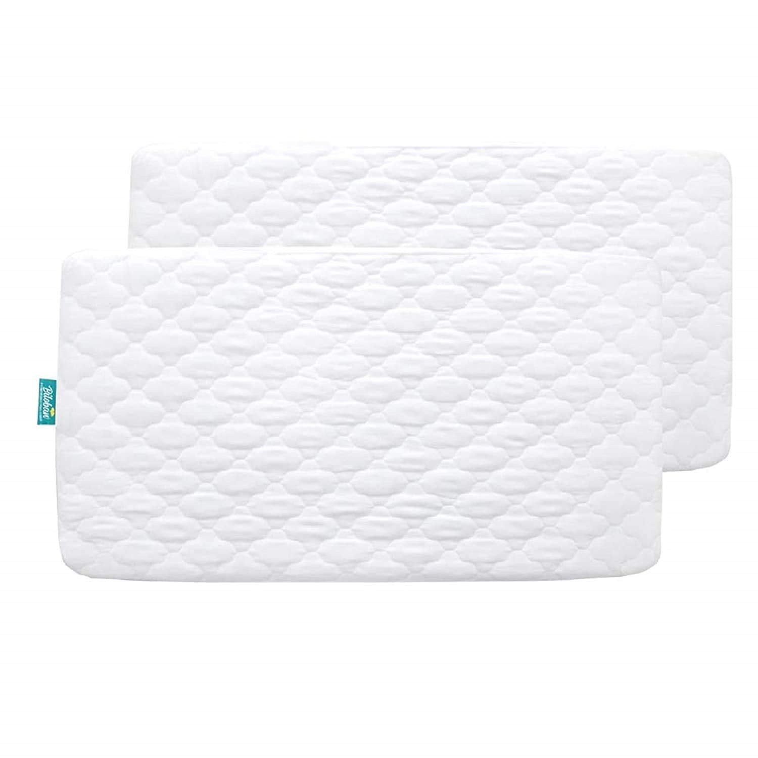 Biloban crib mattress protector fitted to 52x28 mattress for secure spill protection.
