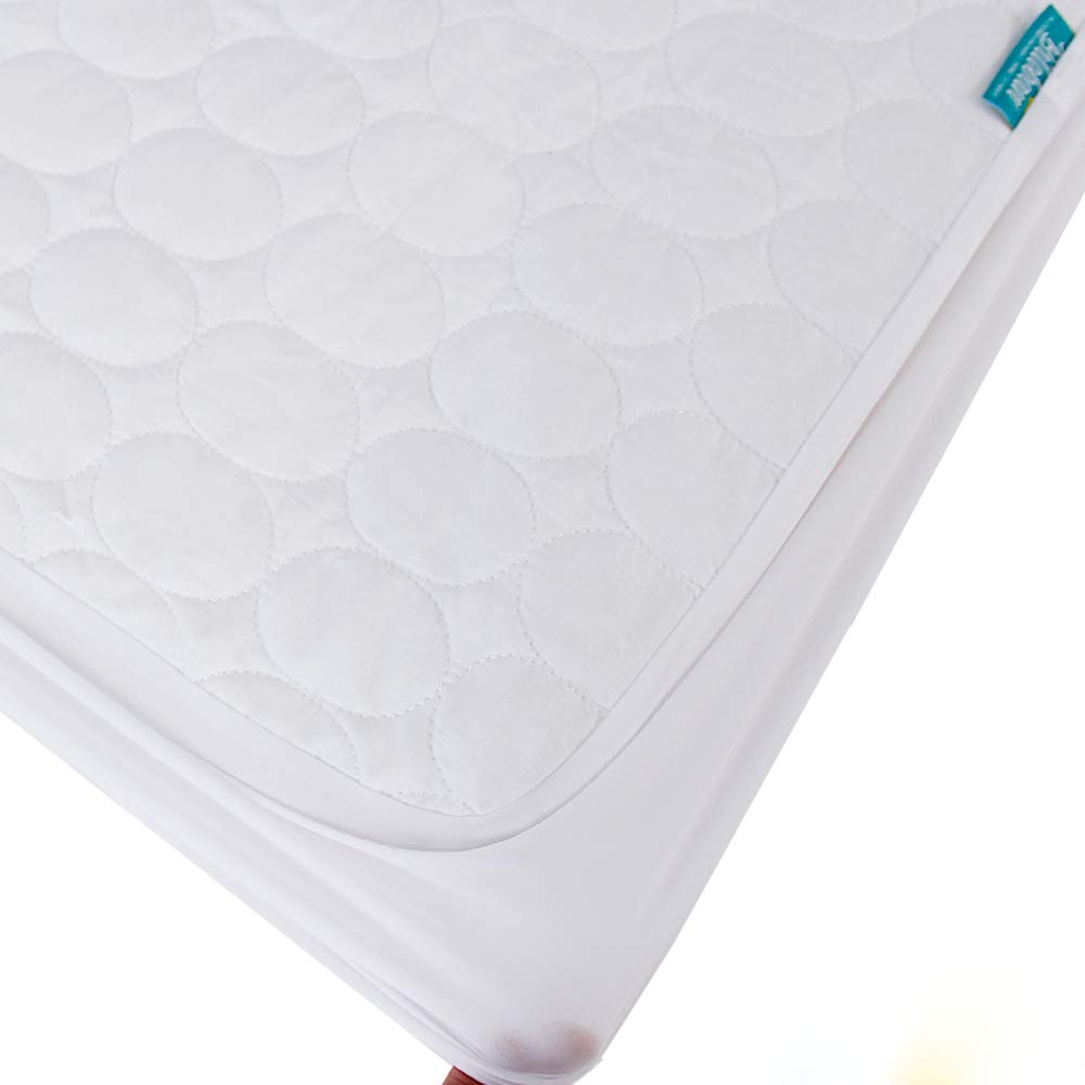 Biloban protector demonstrates snug fitted design for standard crib mattresses.