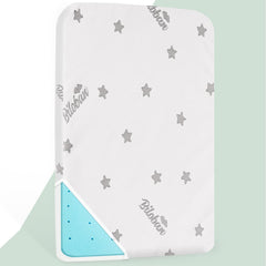 Biloban crib mattress topper waterproof cover shows shield against spills for easy cleaning.