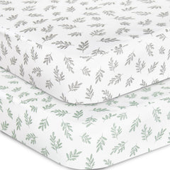 Biloban crib sheets 2-pack with neutral print for soft, safe naps.