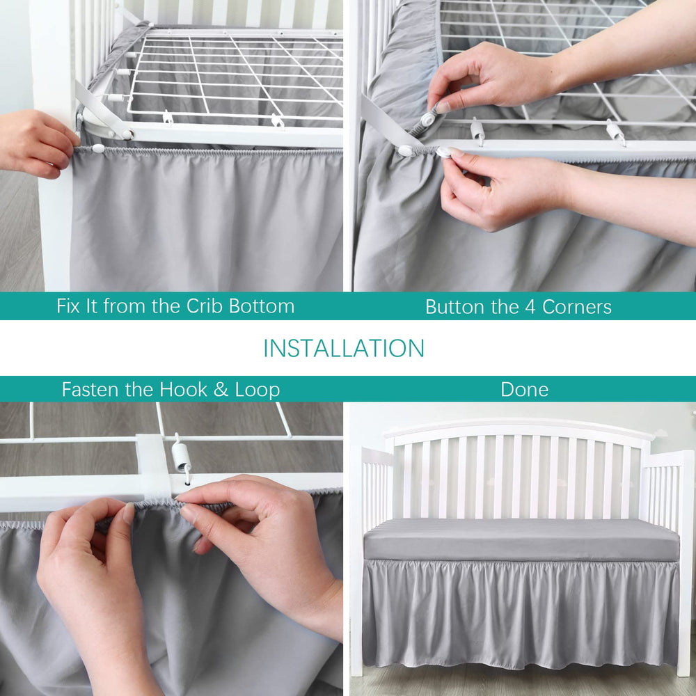 Biloban grey crib skirt folded-edge close-up of decorative pleats