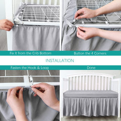 Biloban grey crib skirt folded-edge close-up of decorative pleats