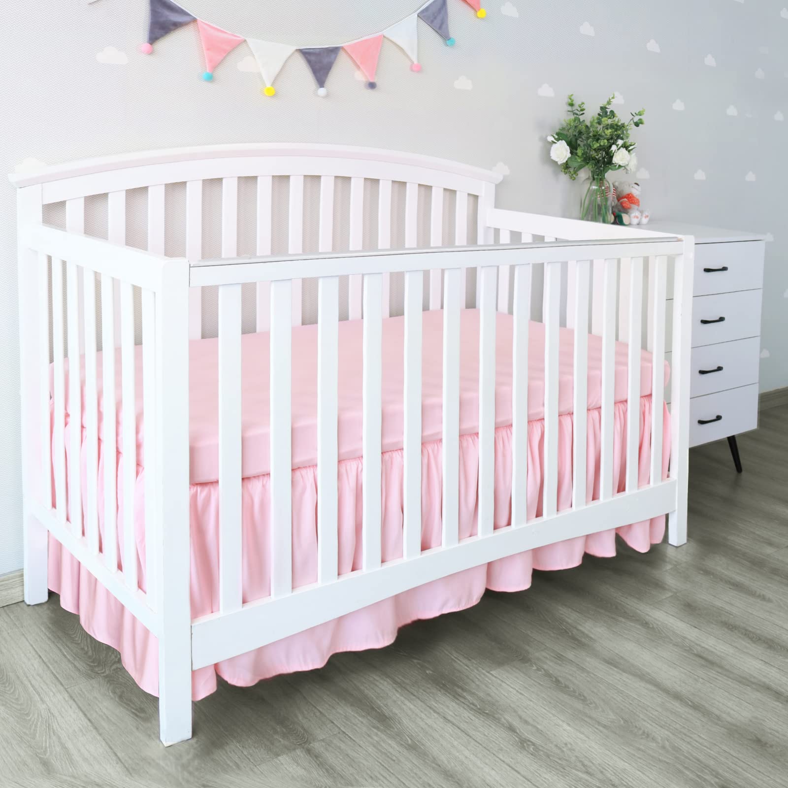 Biloban crib skirt machine-washable care means simple cleaning after spills
