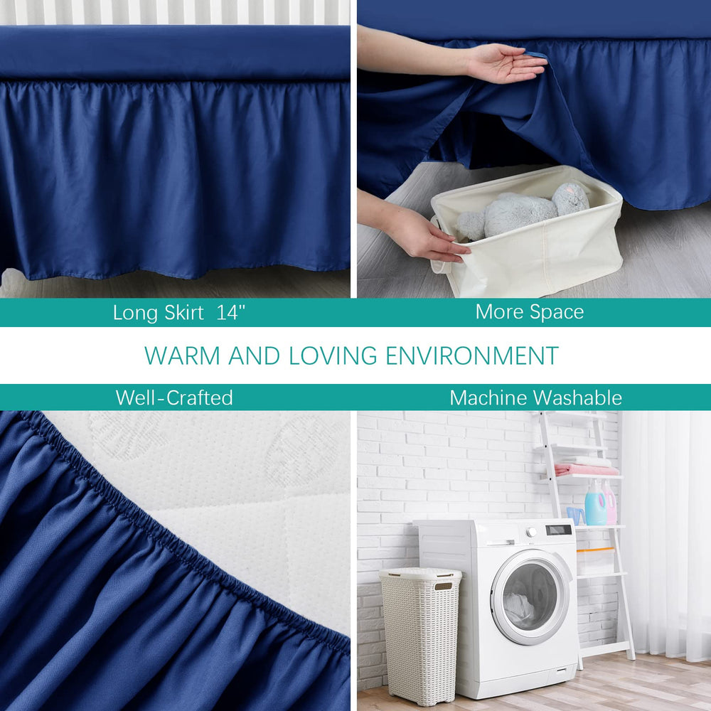 Biloban navy crib skirt machine-washable microfiber for easy care