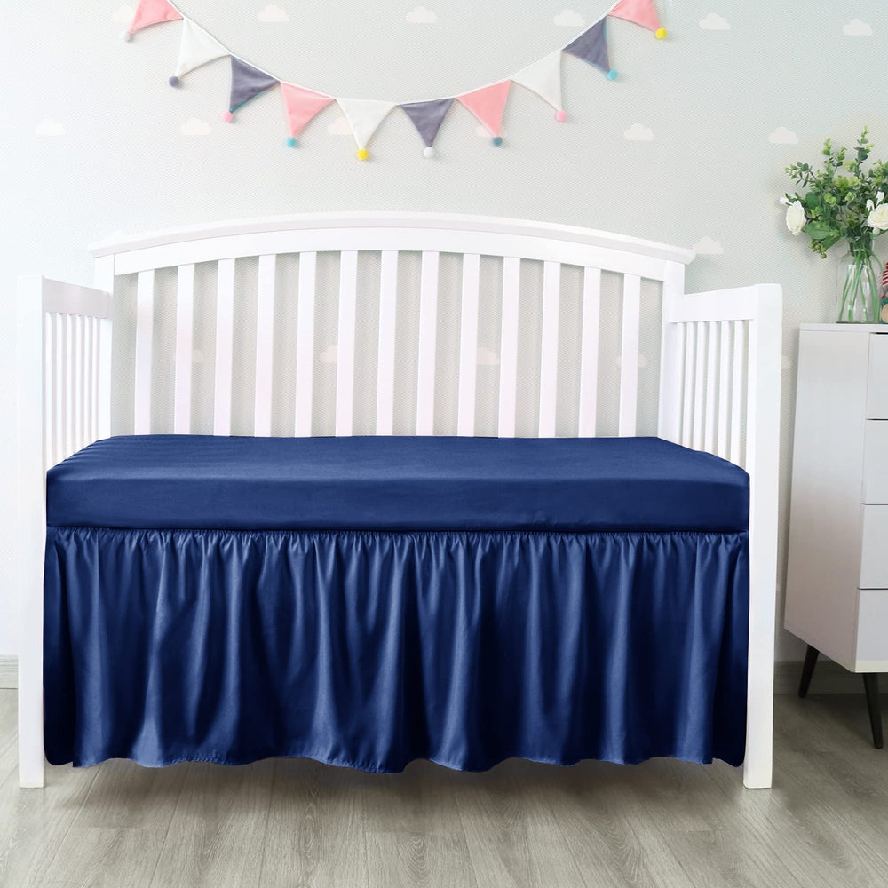 Biloban navy crib skirt four-sides pleated ruffle for full-coverage look