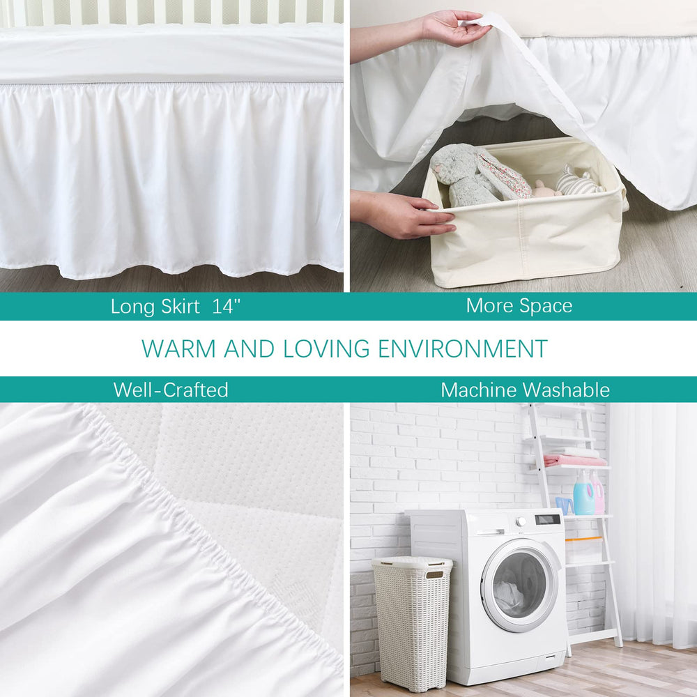 Biloban soft-m microfiber crib skirt enhances nursery aesthetics with durable fabric.