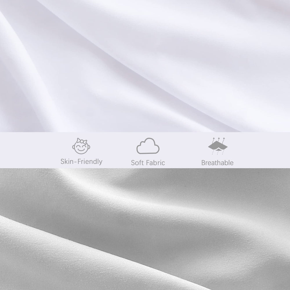Biloban Dream On Me compatible bassinet sheets grey white image emphasizes compatibility with travel bassinets.