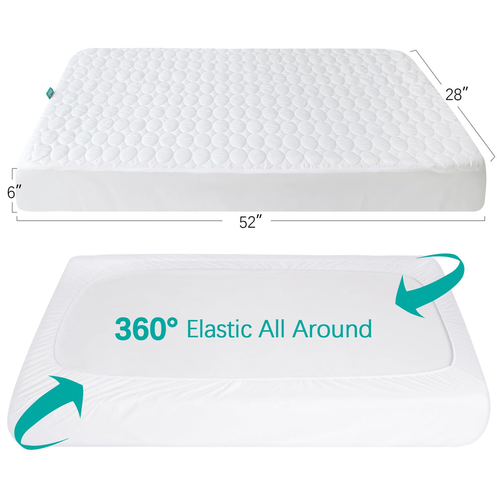White Biloban protector shown on standard 52 by 28 inch mattress conveys clean, fresh bedding.