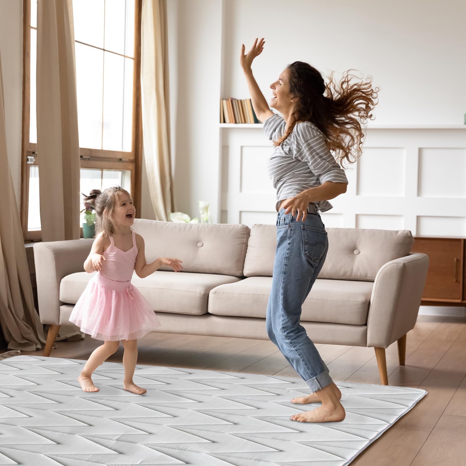 Biloban foam play mat back with anti-slip backing for stable play.