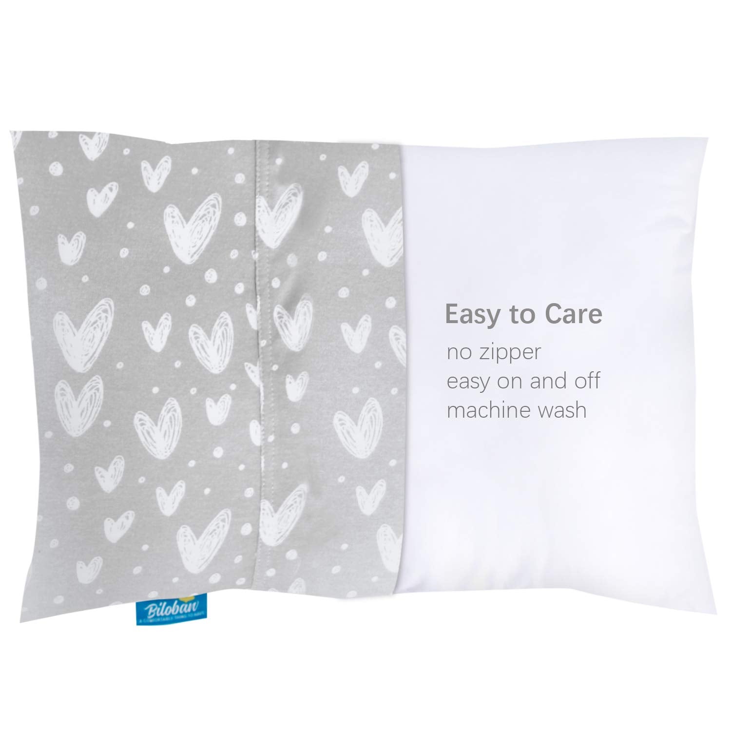 Biloban gray-heart white-star pattern on pillowcase, playful nursery decor.