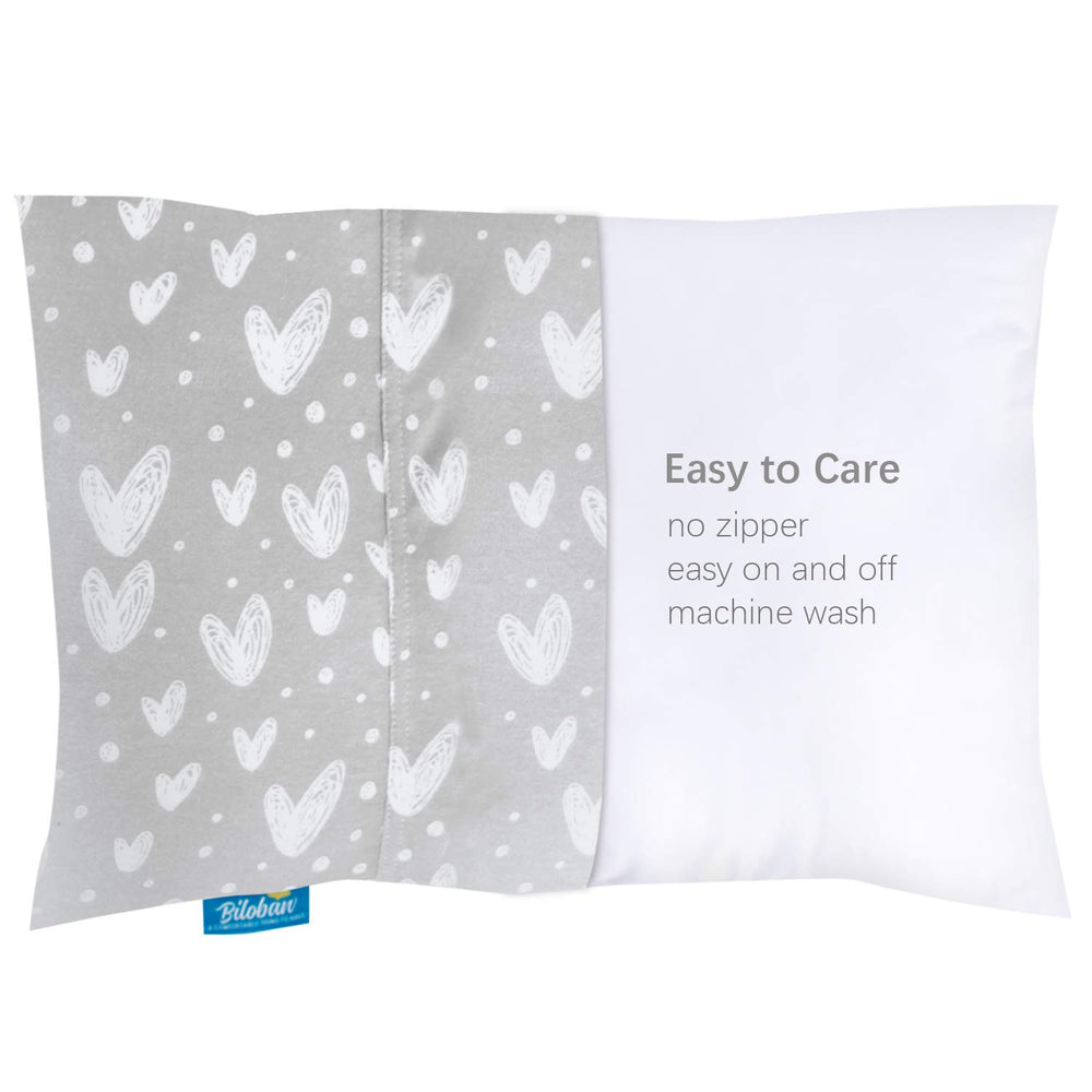 Biloban gray-heart white-star pattern on pillowcase, playful nursery decor.