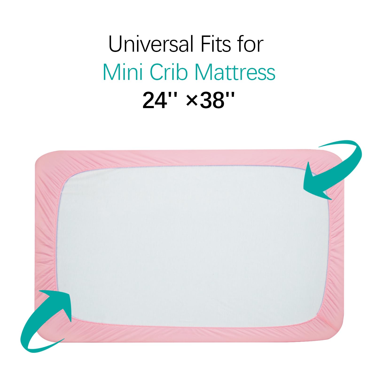 Biloban grey-pink cover protects 38x24 inch mini mattresses for playtime.