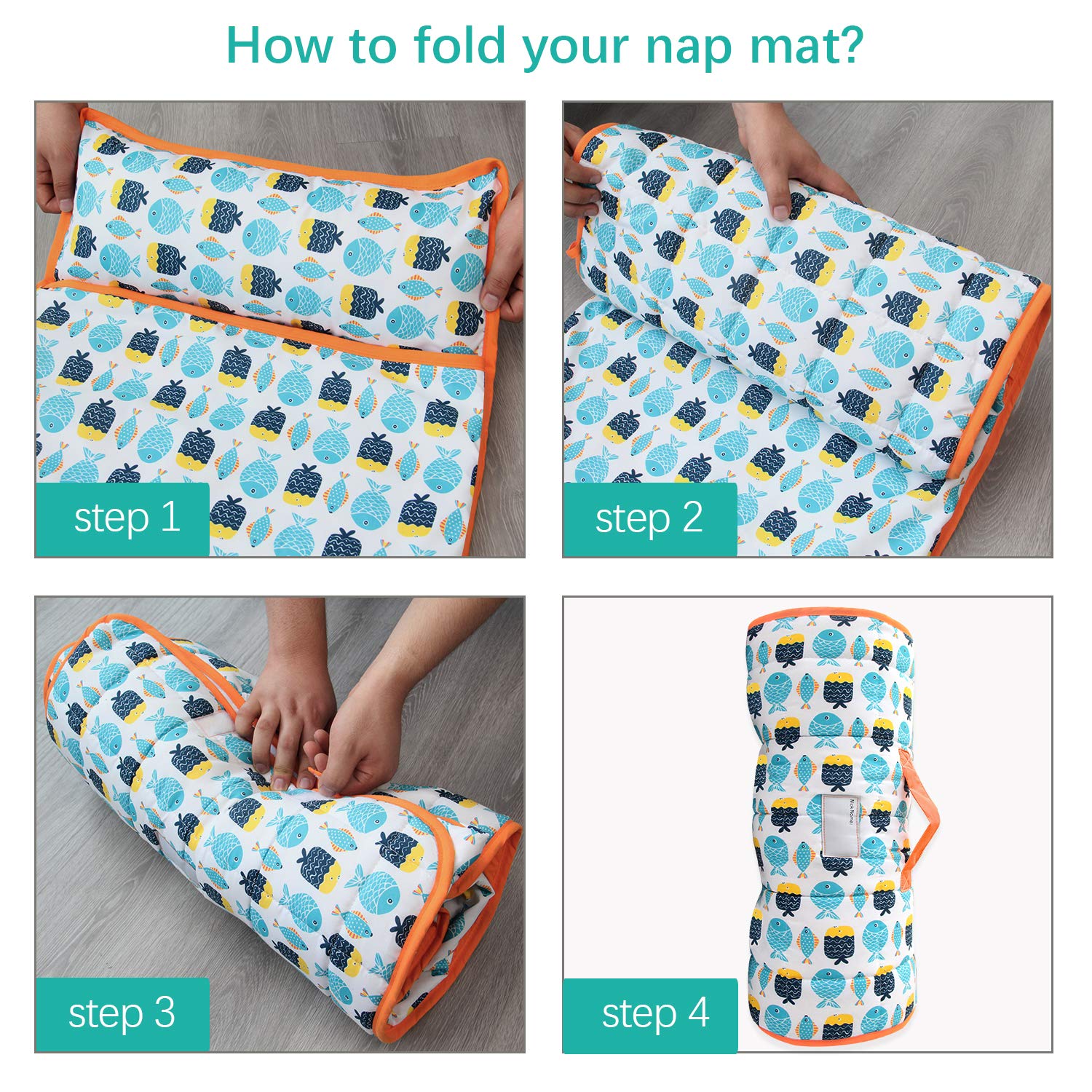 Biloban nap mat featuring a carrying handle for portable daycare or travel.