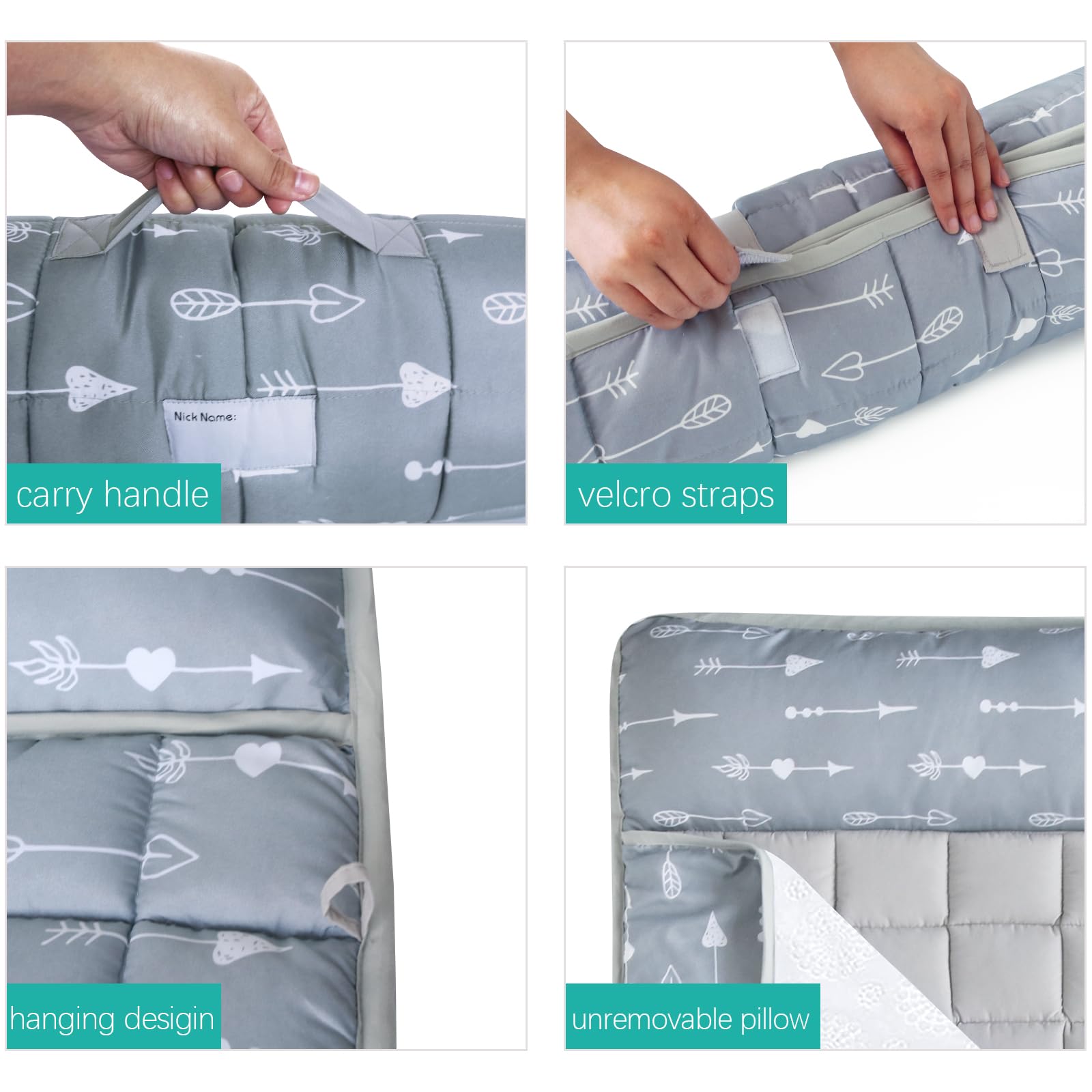 Biloban nap mat carry-handle supports kids carrying their own cozy sleep setup.